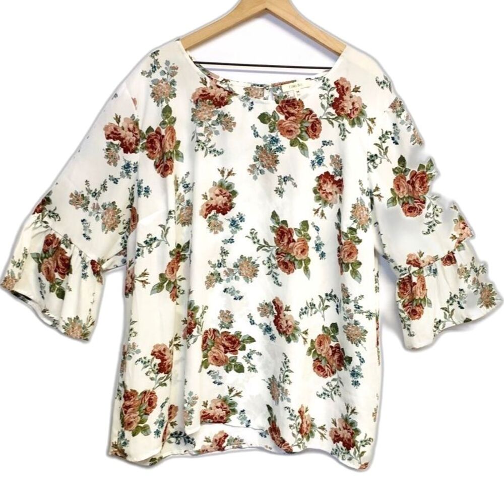 Como Blu Women’s 3X Floral Top Cottagecore Bell Sleeve Bohemian Blouse - Picture 2 of 5